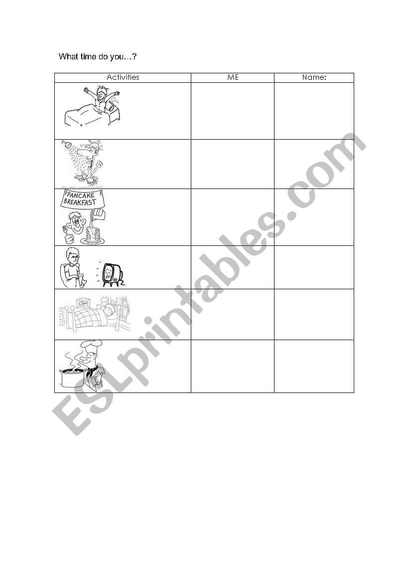 daily activities worksheet