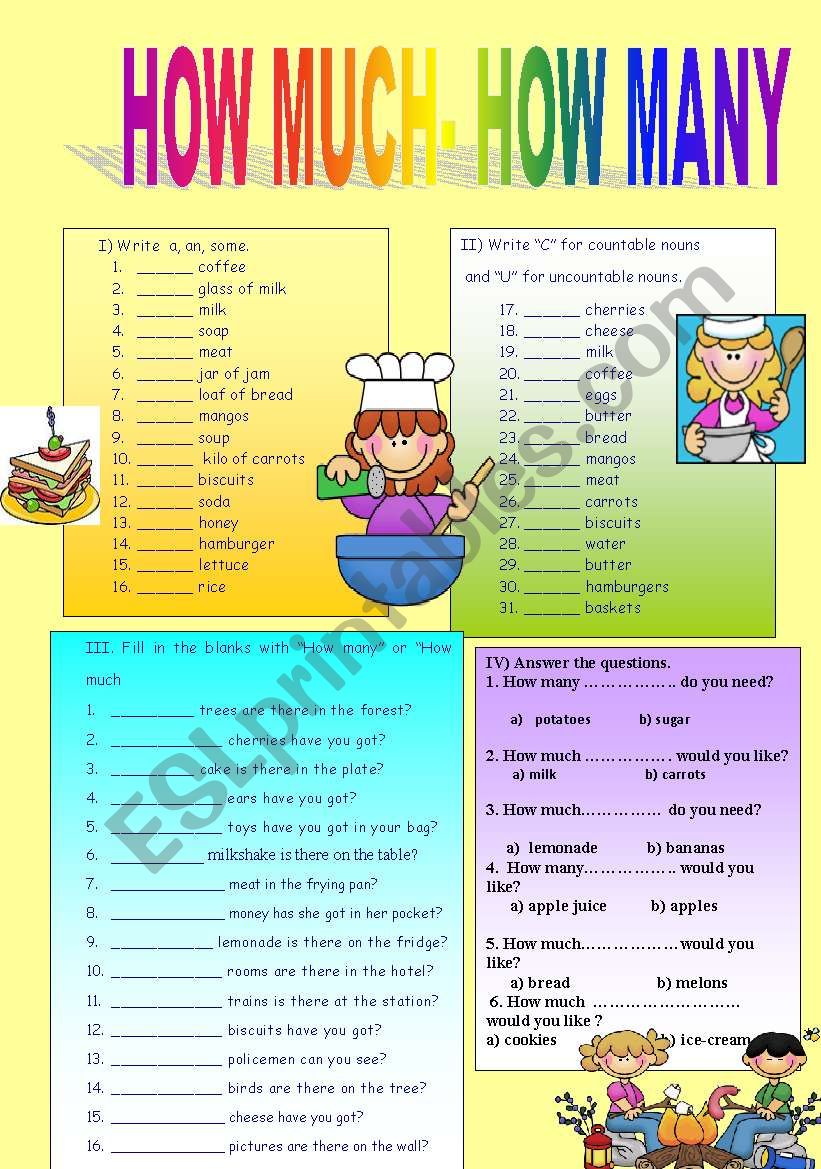 how many- how much worksheet