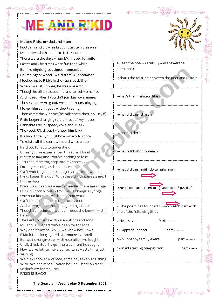 drug addiction worksheet