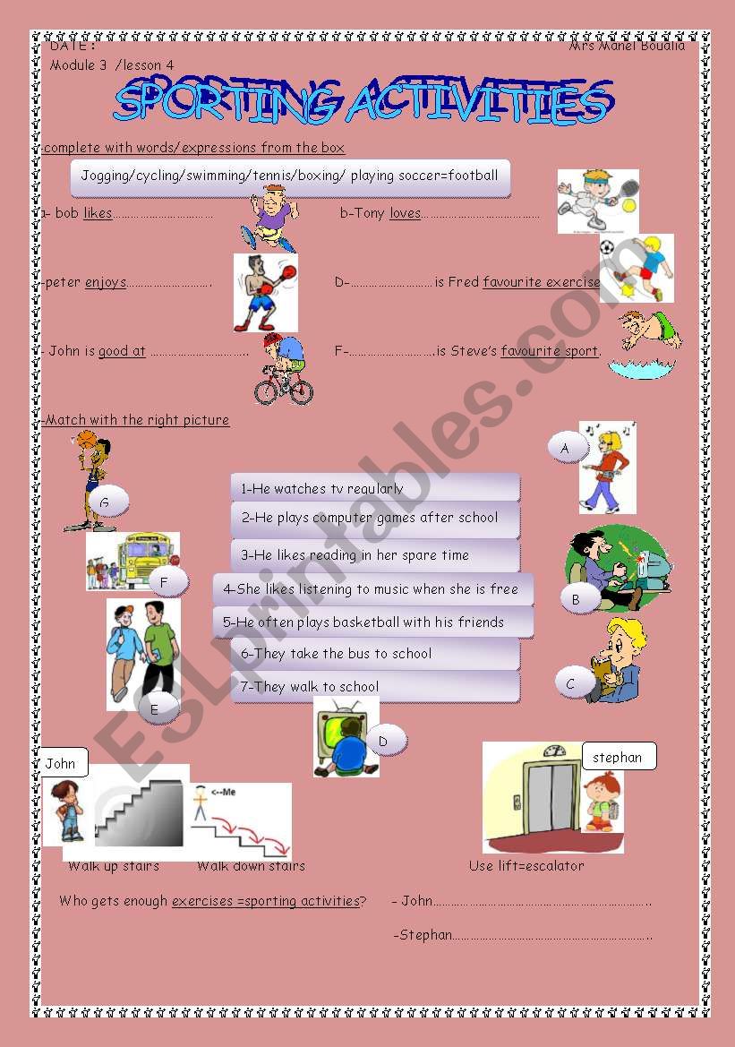 SPORTING ACTIVITIES worksheet