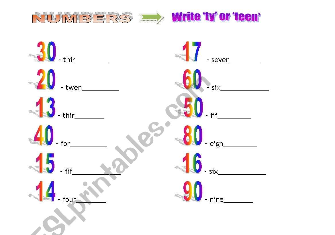 numbers 10 - 100  worksheet