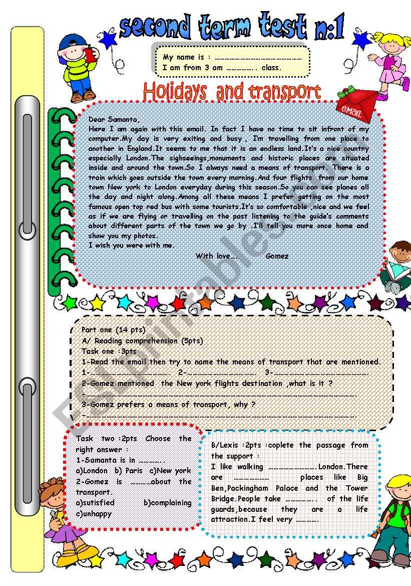 Holidays and transport worksheet