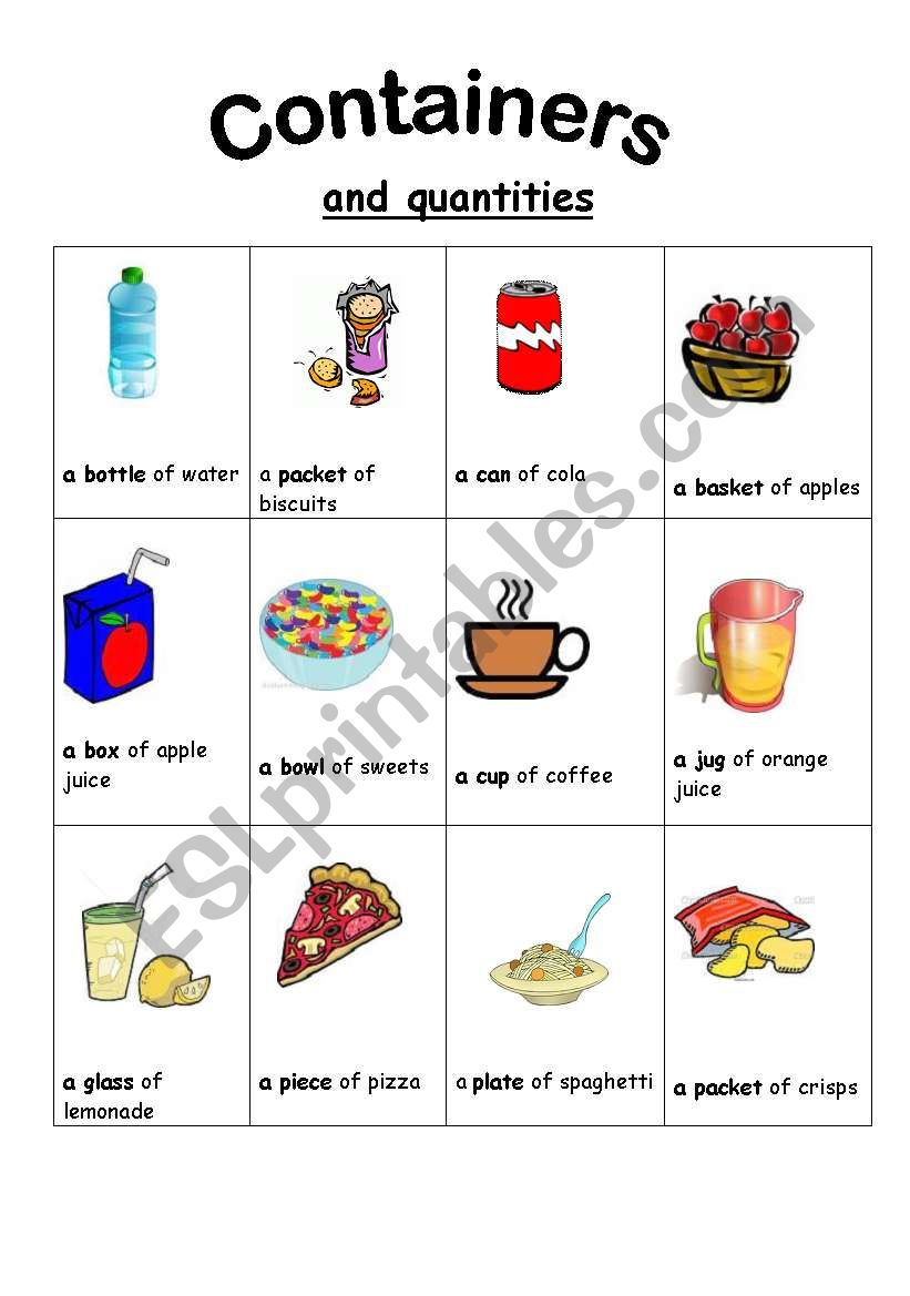 containers and quantifiers worksheet