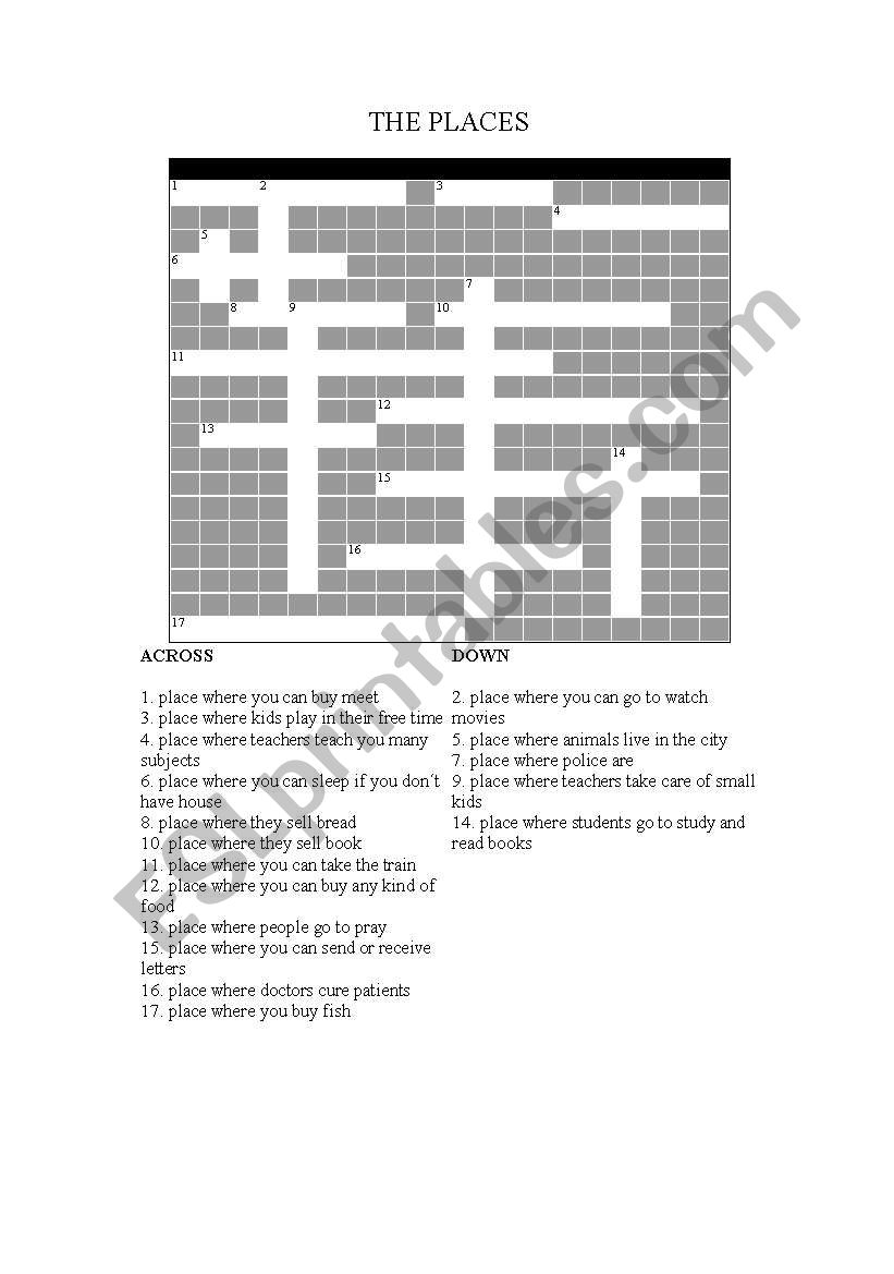 Crossword: The Places worksheet