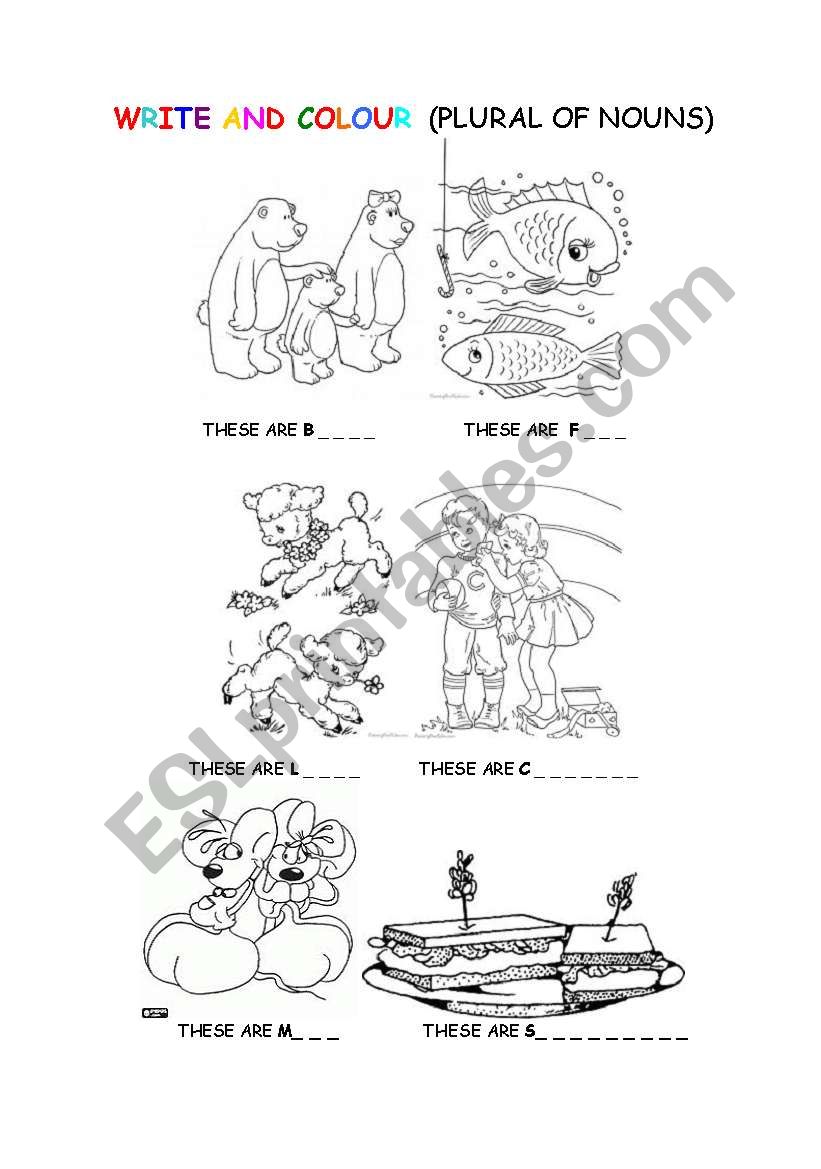 PLURAL OF NOUNS -COLOURING PAGE