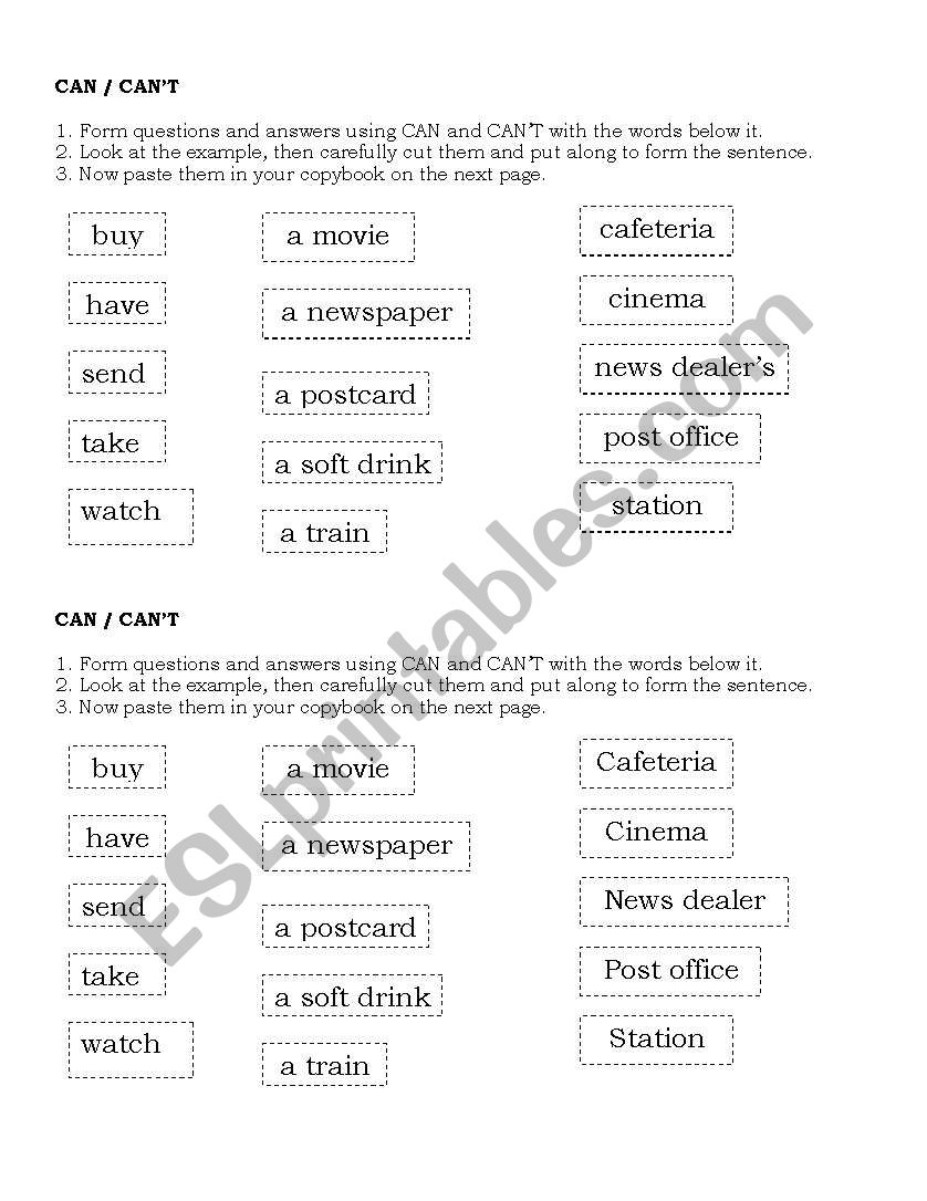 cant - can worksheet