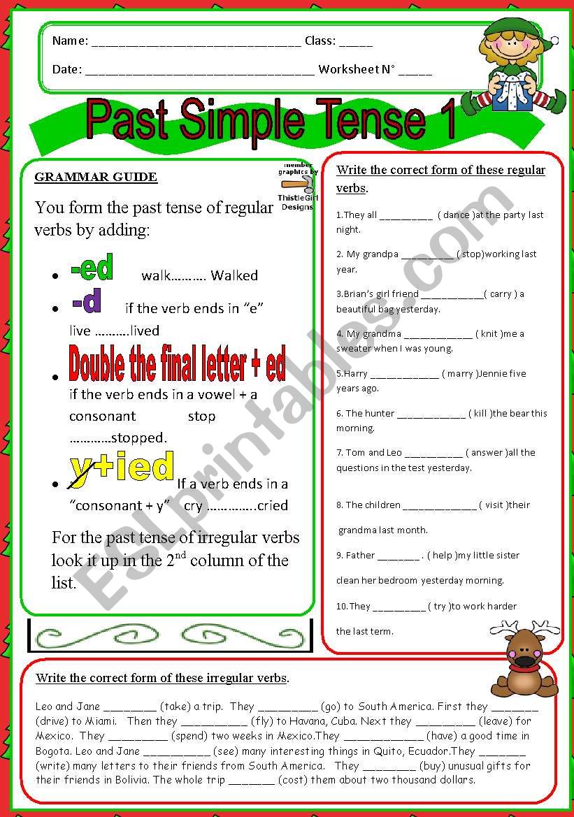 Past Tense 1 Grammar Guide worksheet