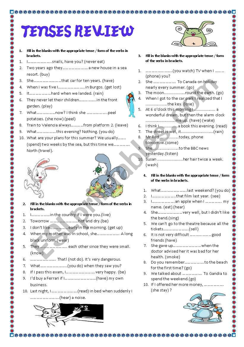 tense review (with key) worksheet