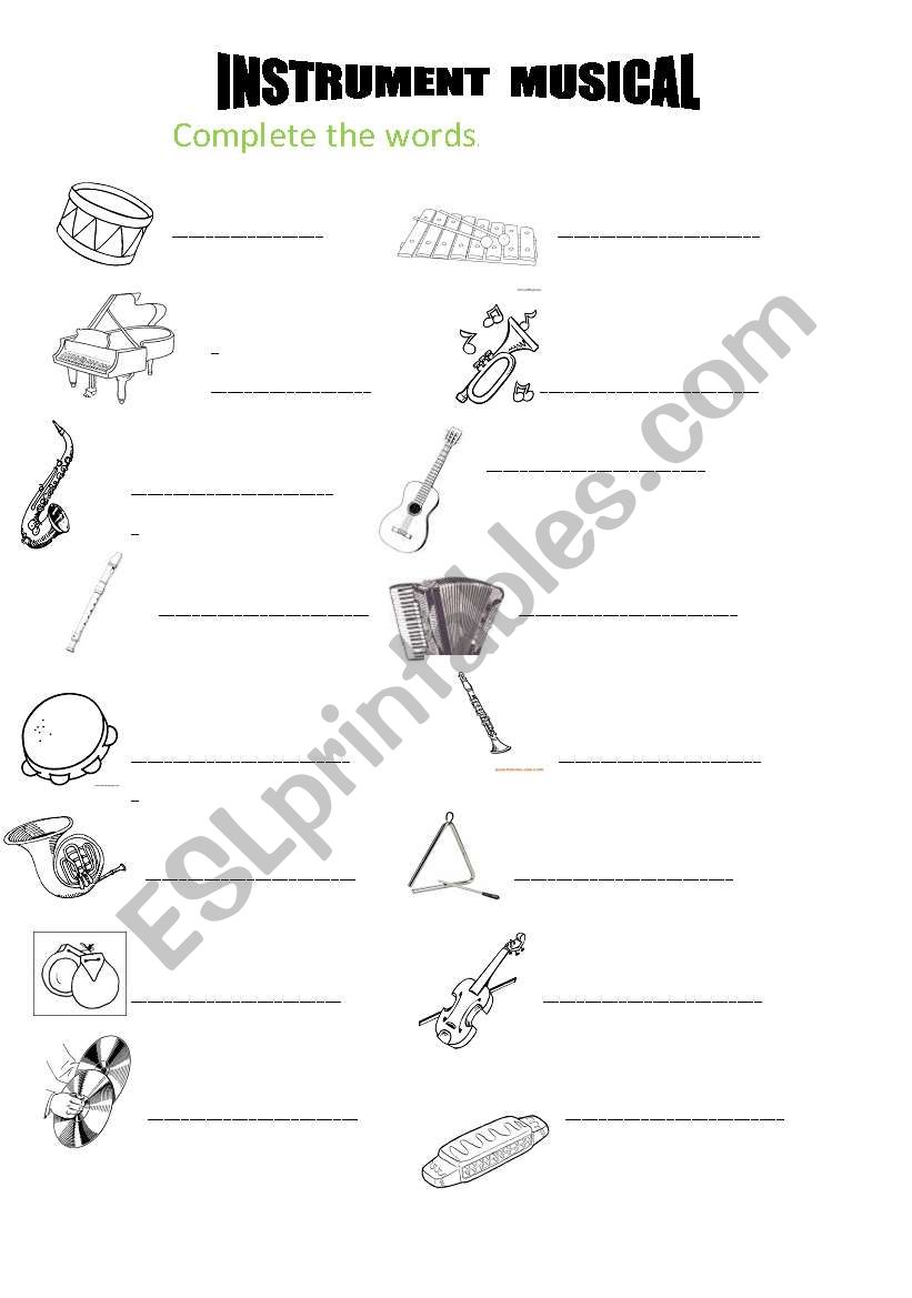 Instruments musical worksheet