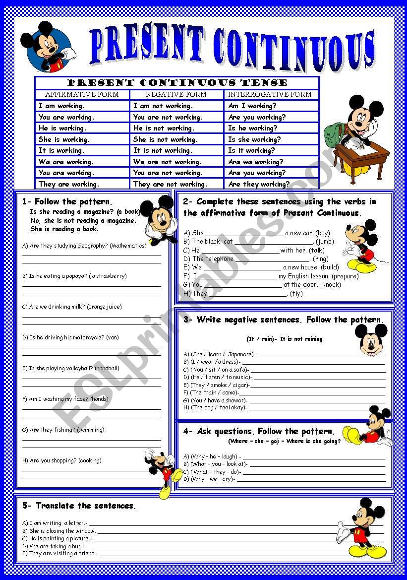 PRESENT CONTINUOUS WITH MICKEY - EDITABLE