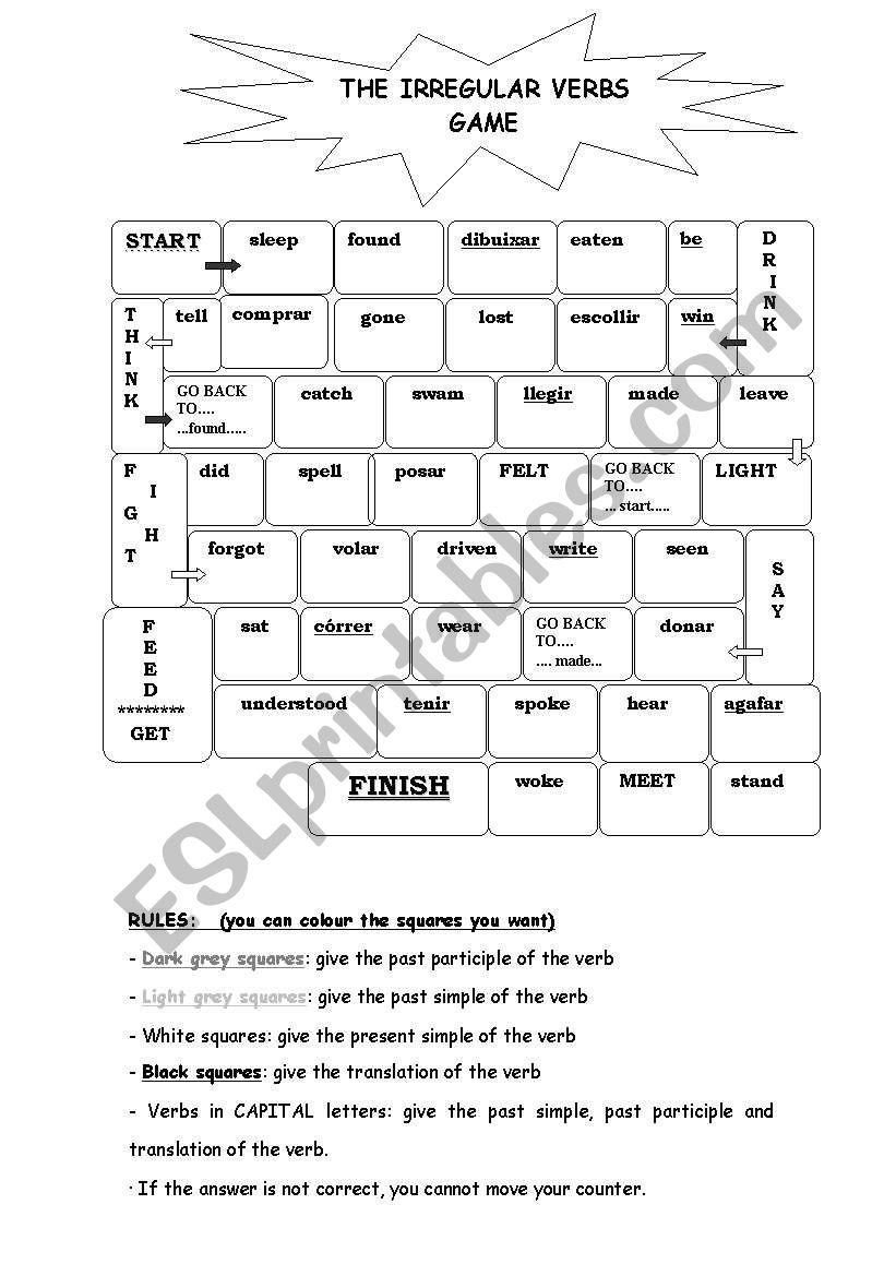 Irregular verbs game and rules