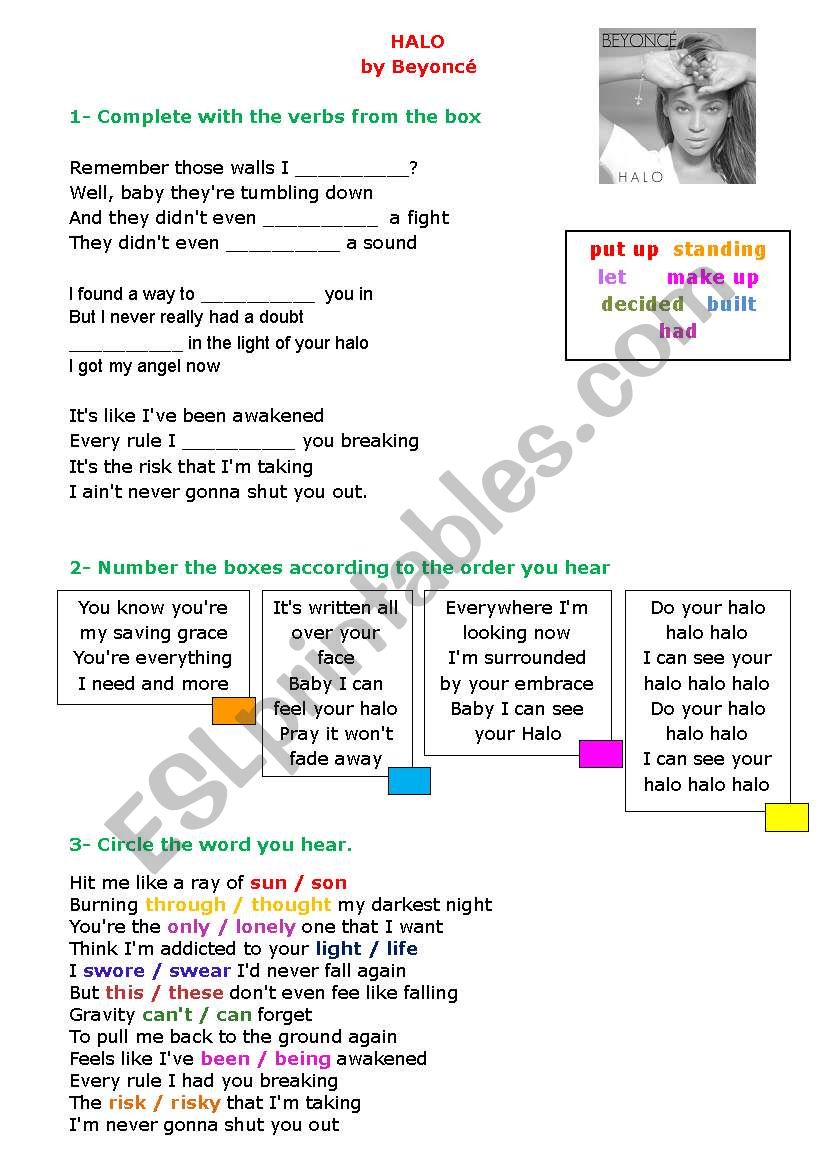 SONG: HALO - BEYONC worksheet