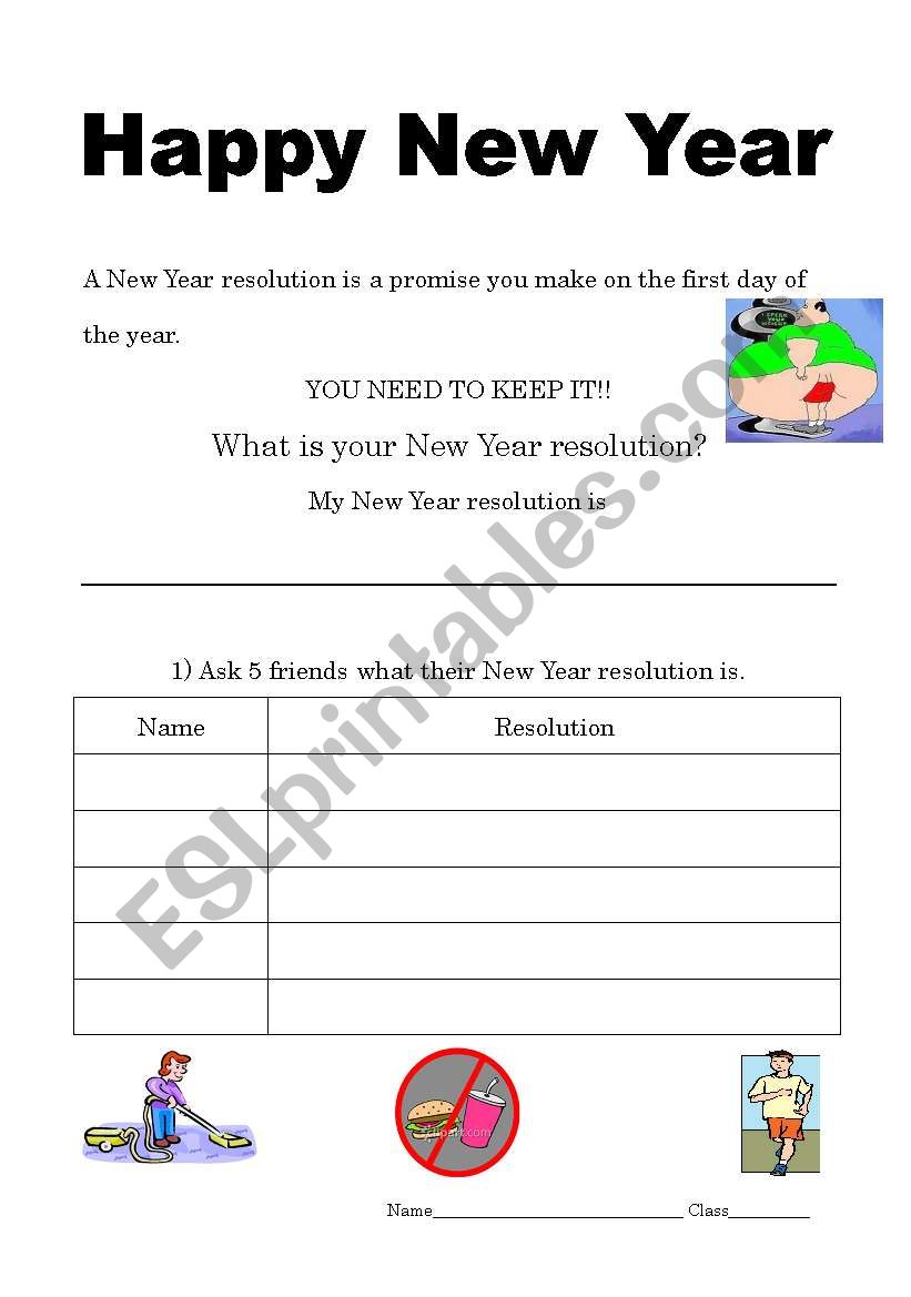 New Year Resolutions worksheet