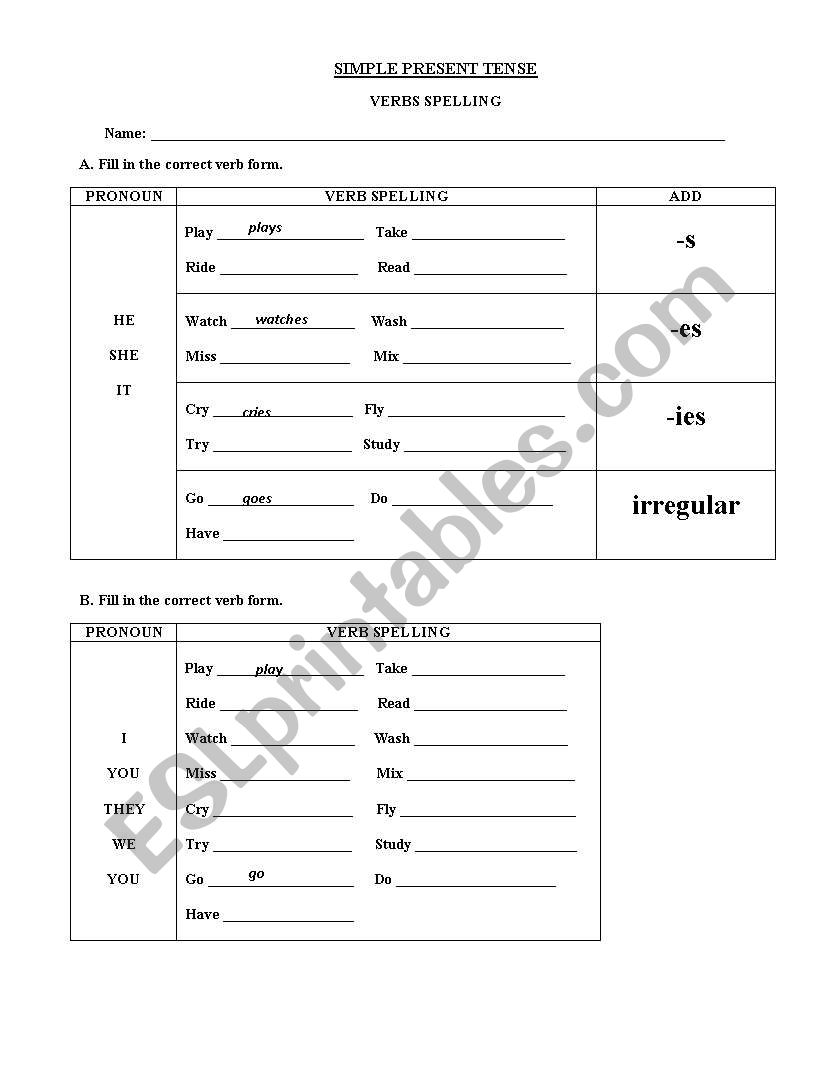 Simple Present - Verbs Spelling