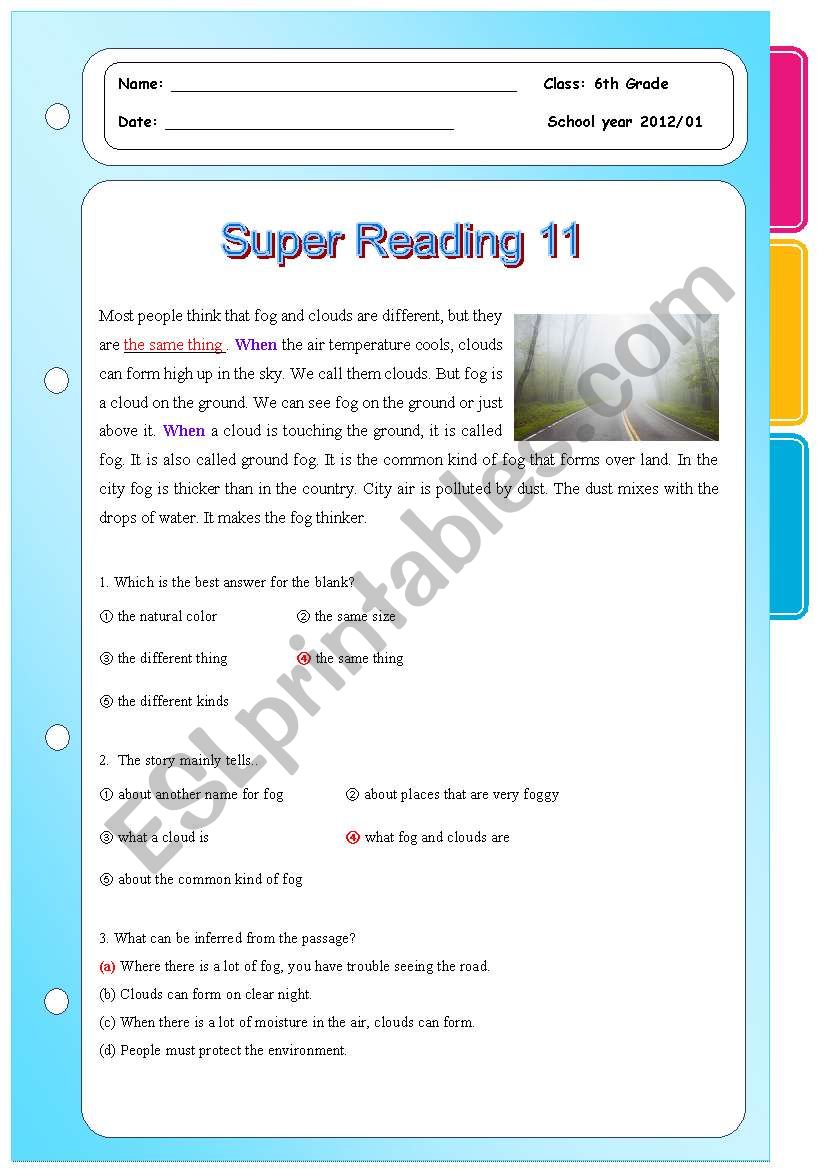 Super Reading Series 11 worksheet