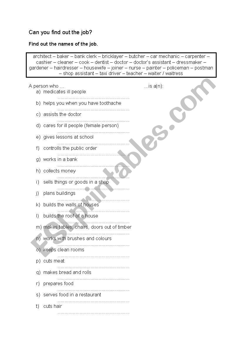 Can you find out the jobs? worksheet
