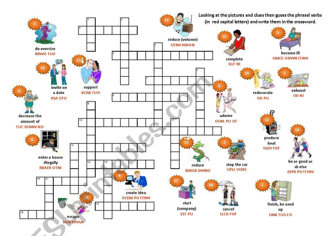 20 phrasal verbs - crossword worksheet