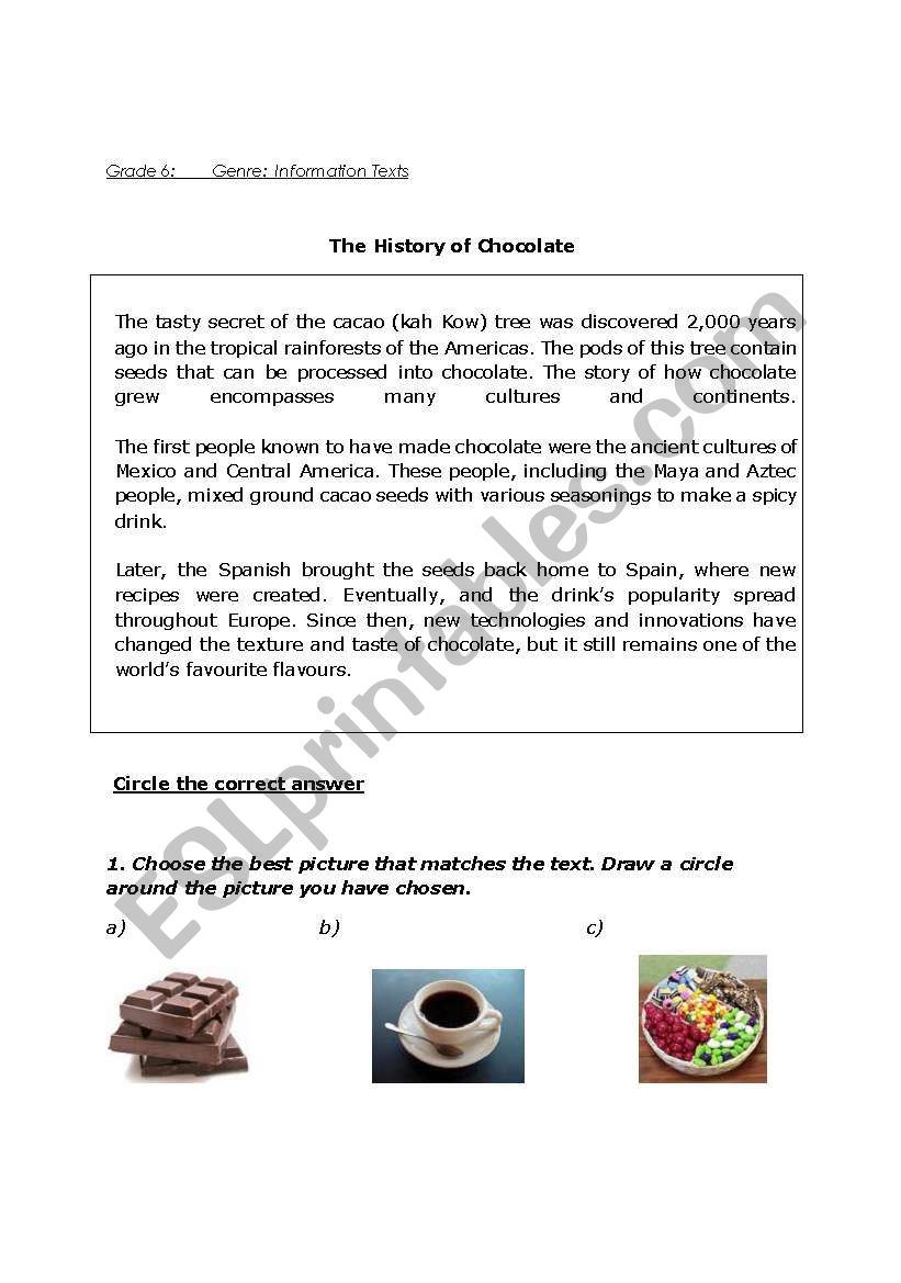 The History of Chocolate worksheet