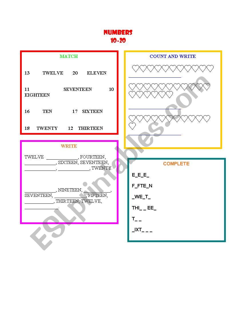 numbers (10-20) worksheet