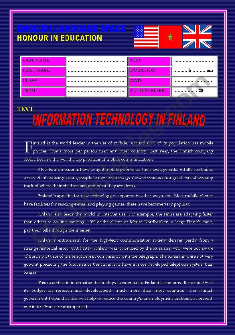 INFORMATION TECHNOLGY worksheet