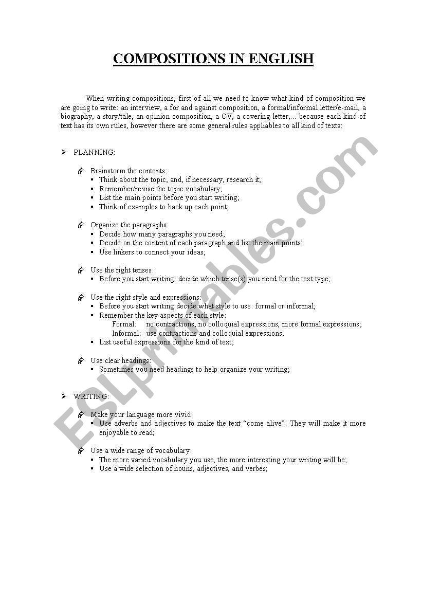 Compositions worksheet