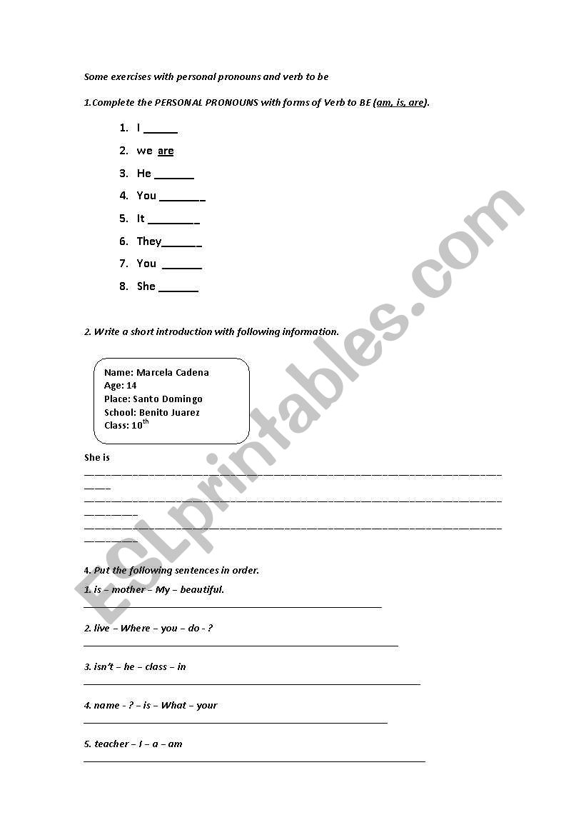 verb to be worksheet