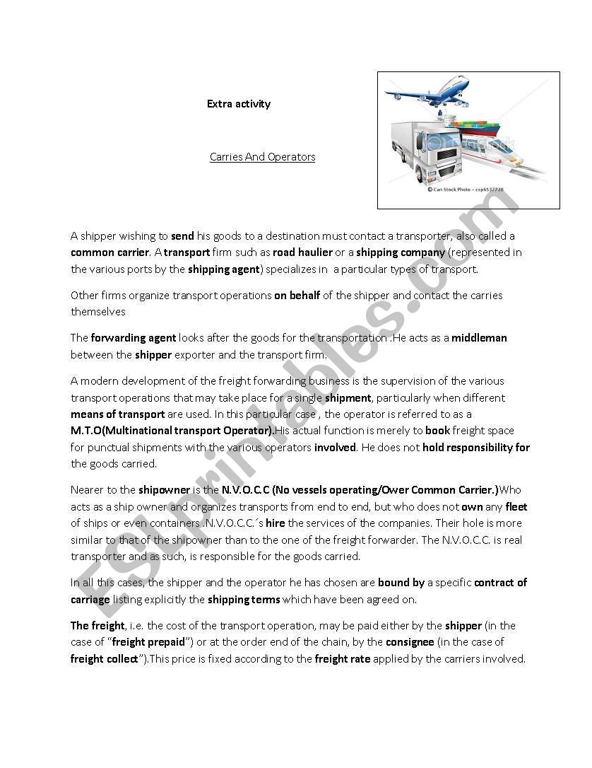 CARRIES AND OPERATORS worksheet