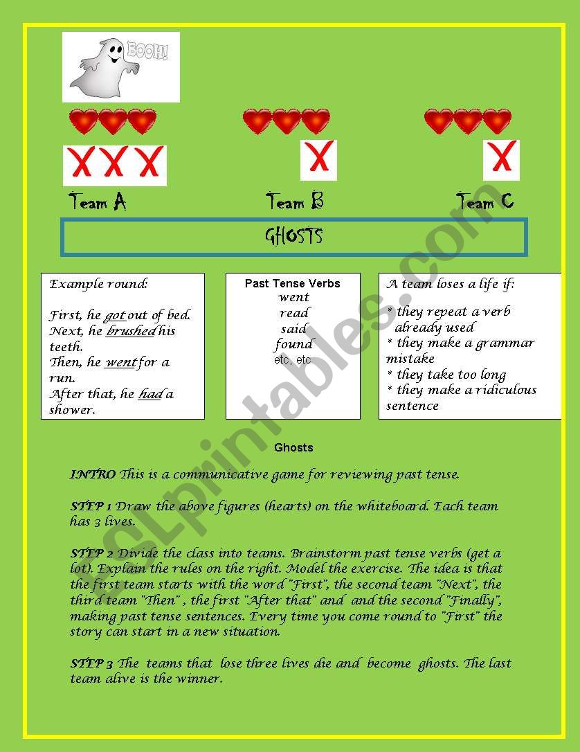 past tense simple game worksheet