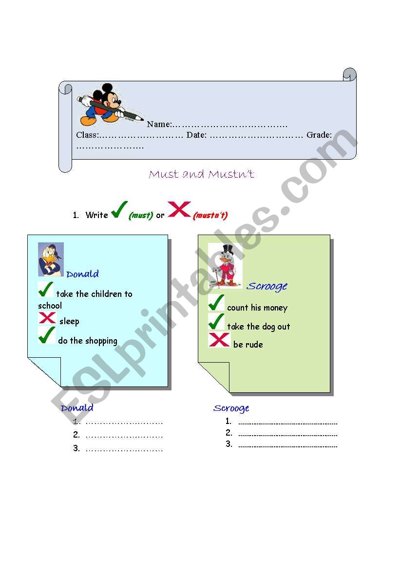 MUST/MUSTNÂ´T worksheet