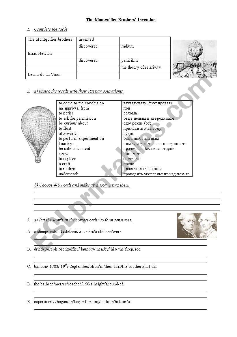Hot-Air Baloon Invention worksheet