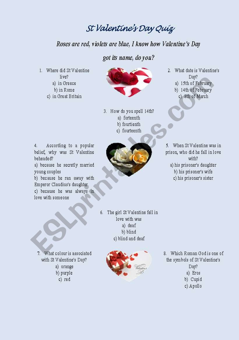 St Valentines Day worksheet