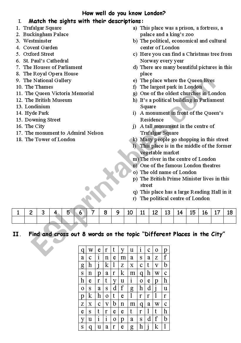 Sights of London worksheet