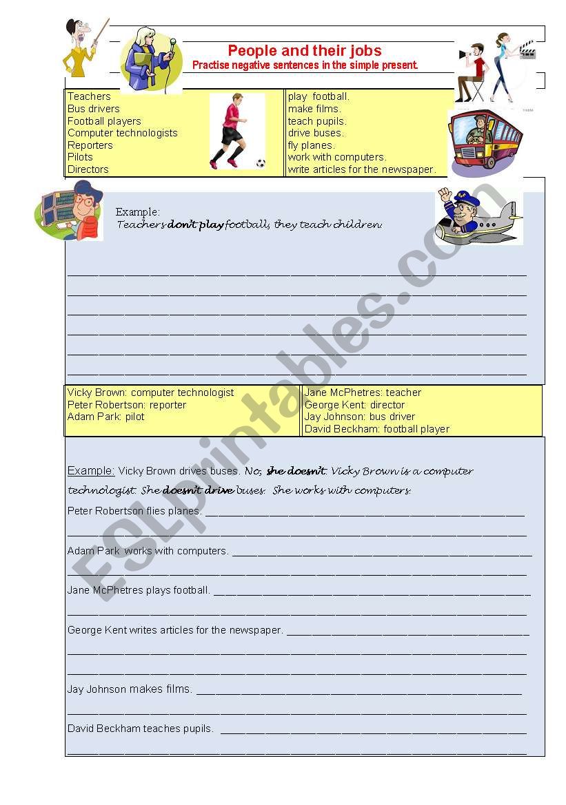 People and their jobs worksheet