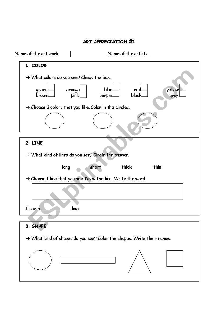 art appreciation easy worksheet