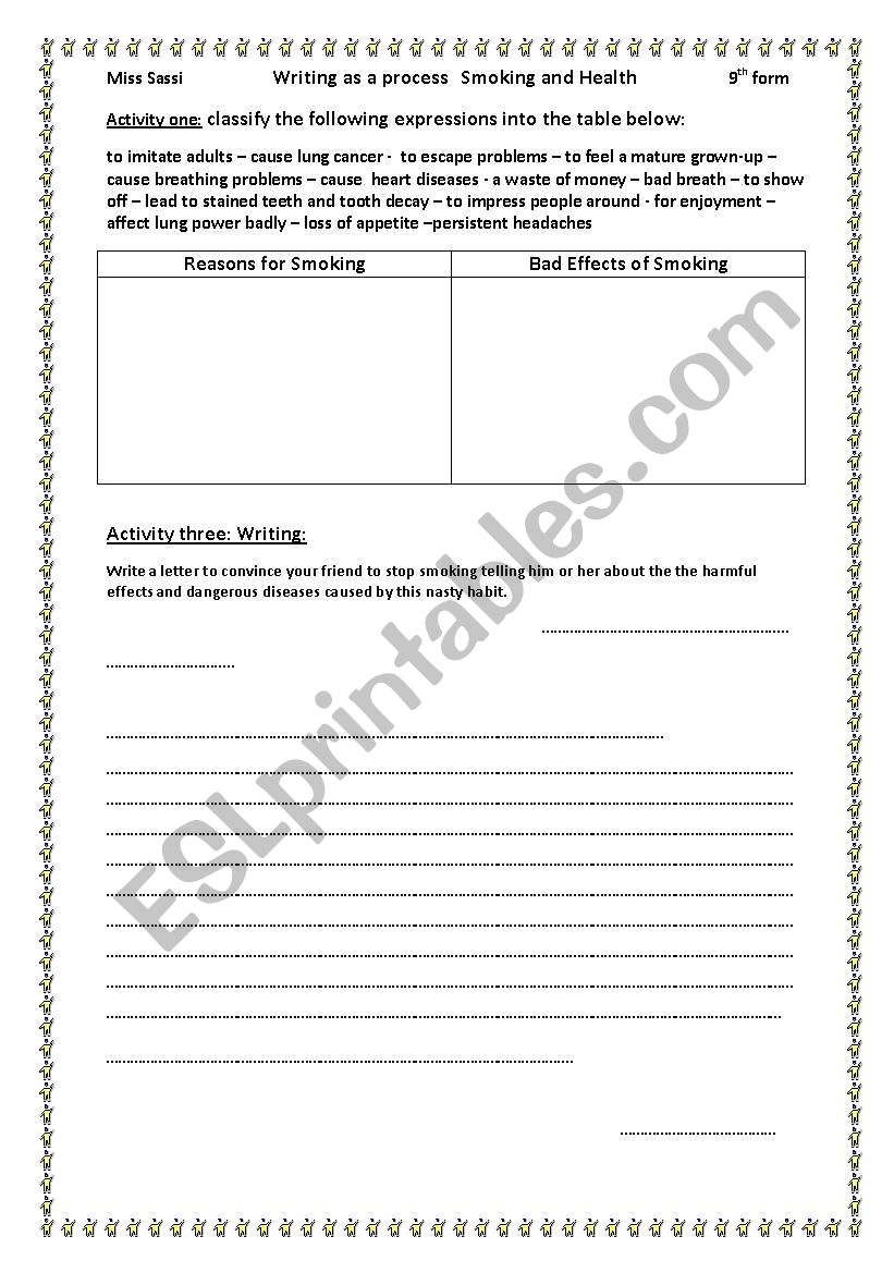 smoking worksheet