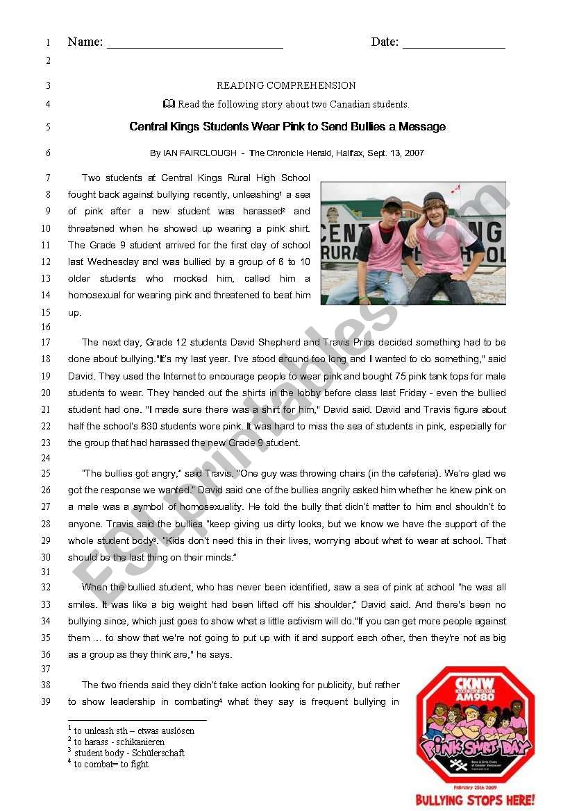 Reading Comprehension (Bullying)