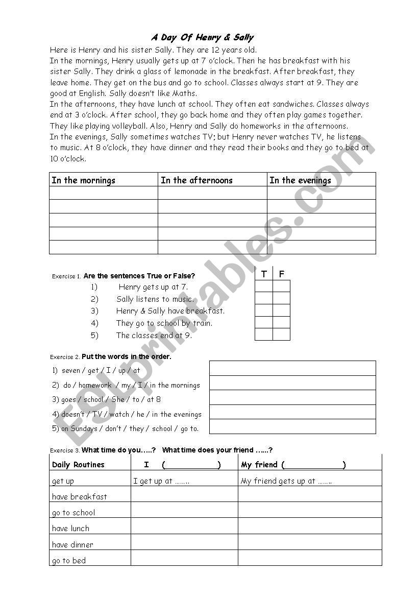 A Day Of Henry & Sally worksheet