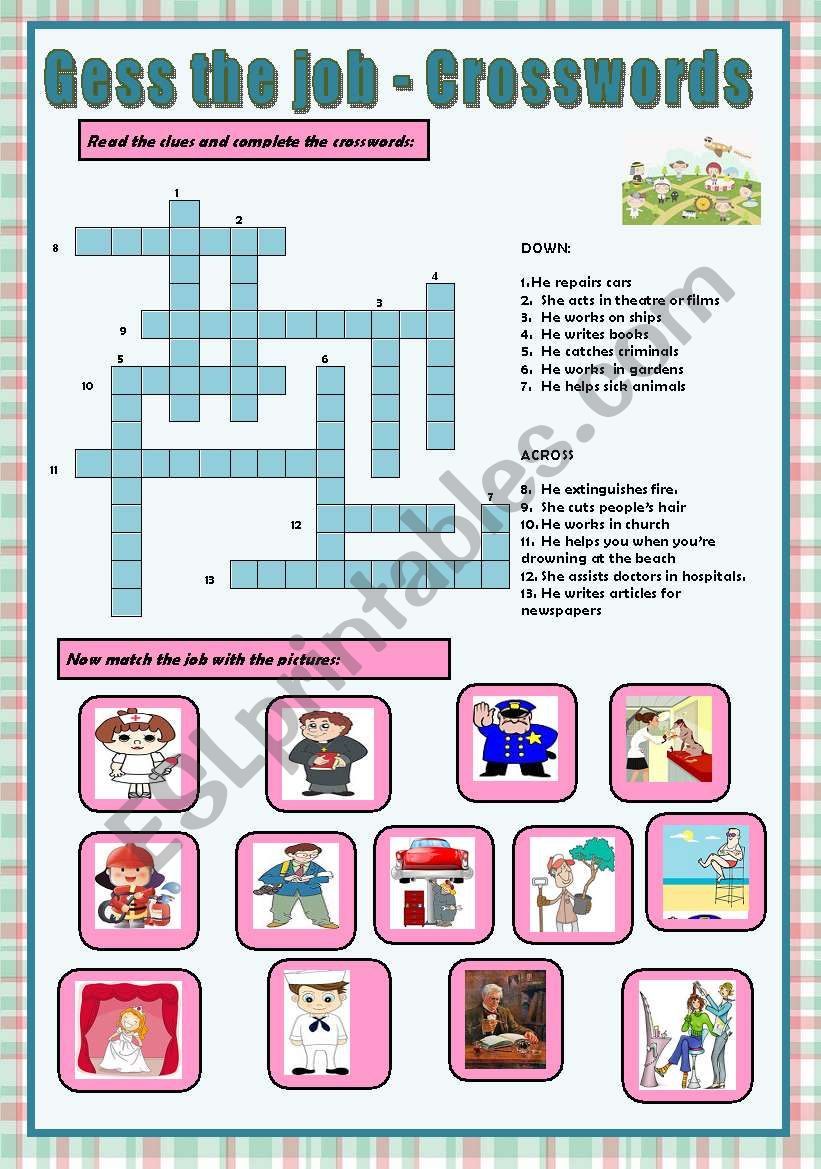 Job crosswords worksheet