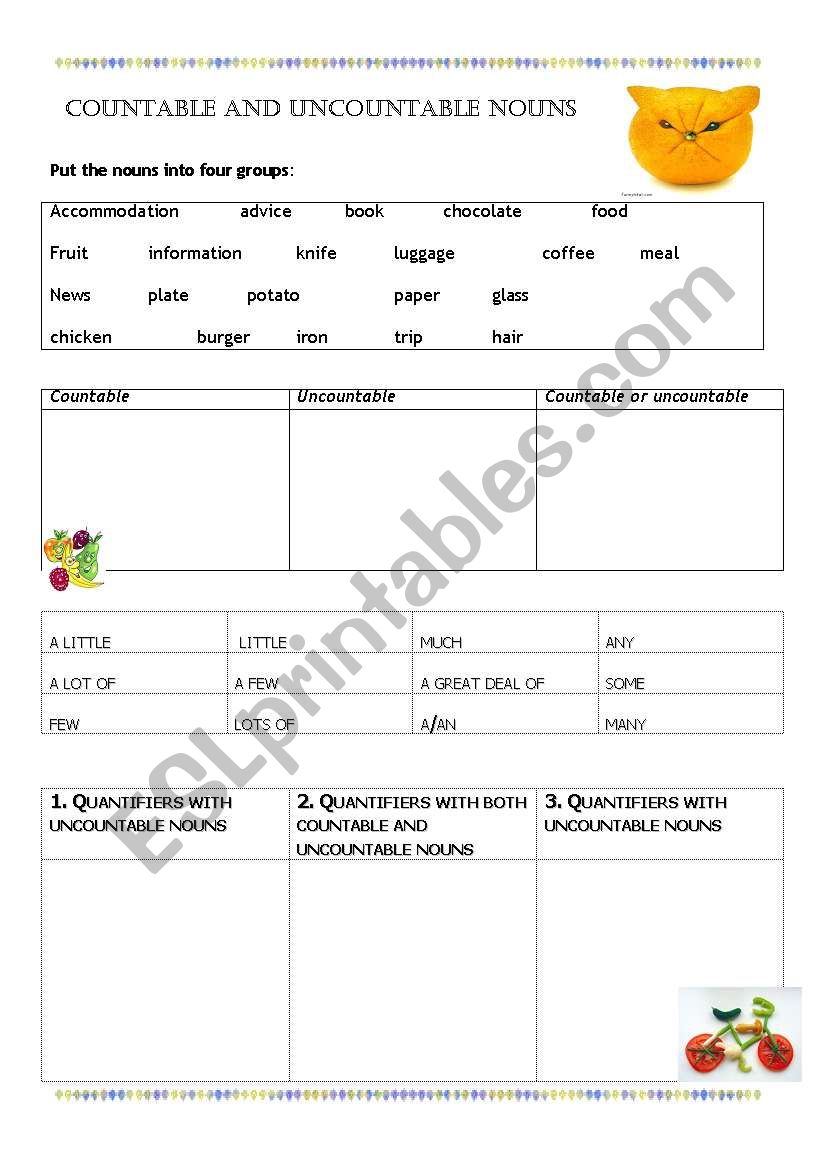 Countable x Uncountable worksheet