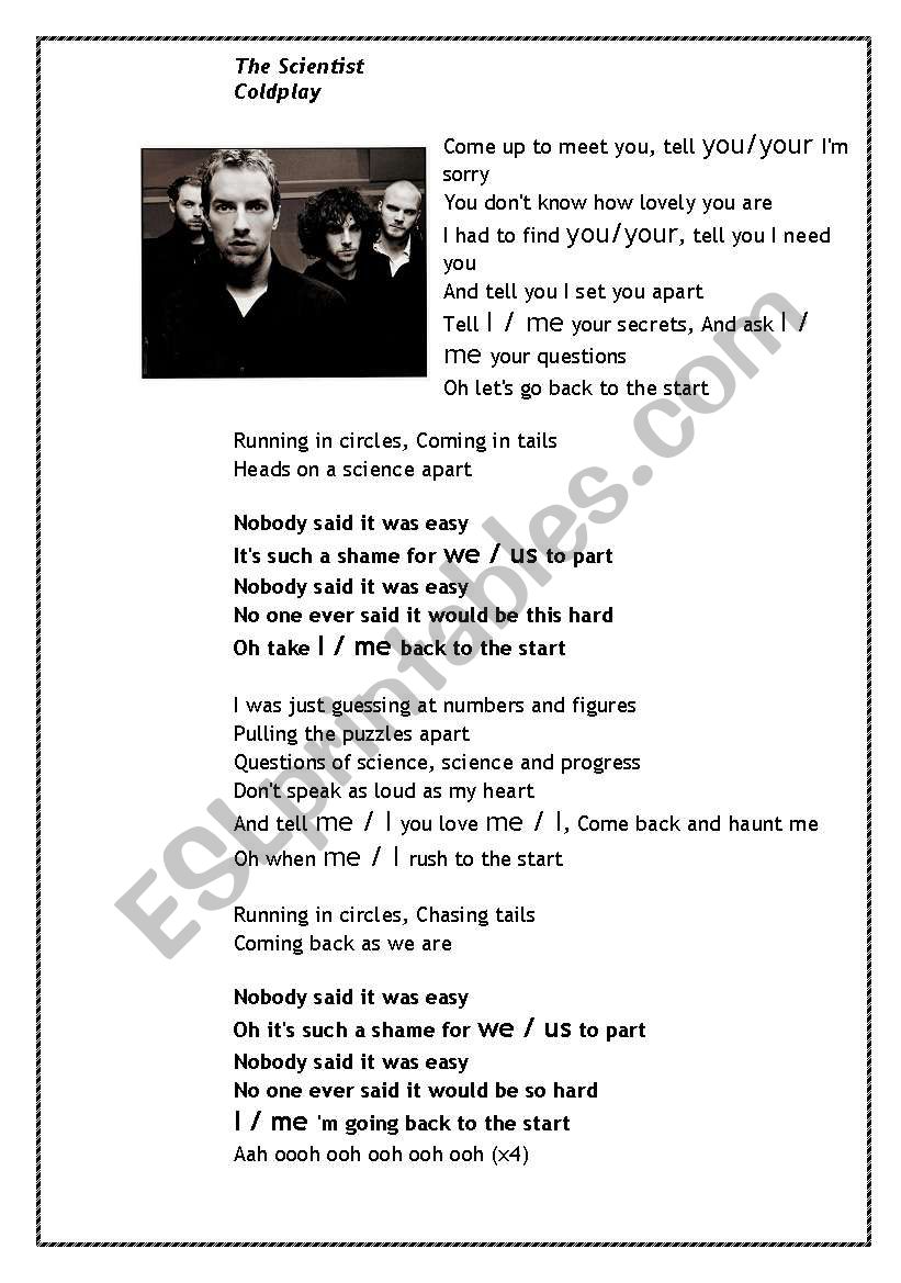 Song: The Scientist worksheet