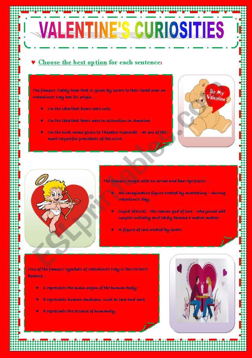  VALENTINES CURIOSITIES worksheet