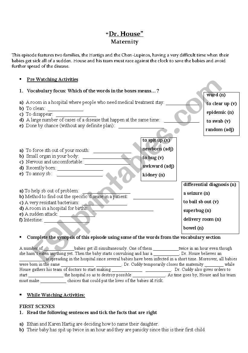 Dr. House Maternity guide worksheet
