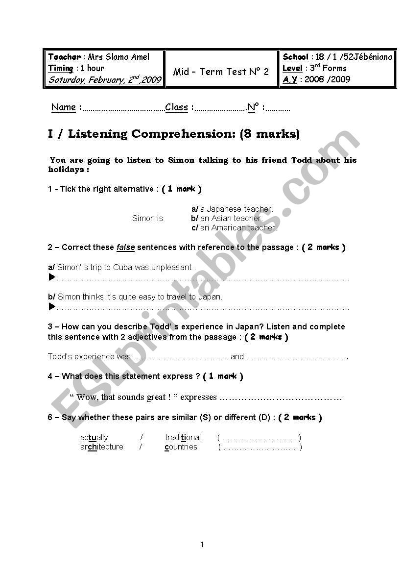 Going on Holidays worksheet