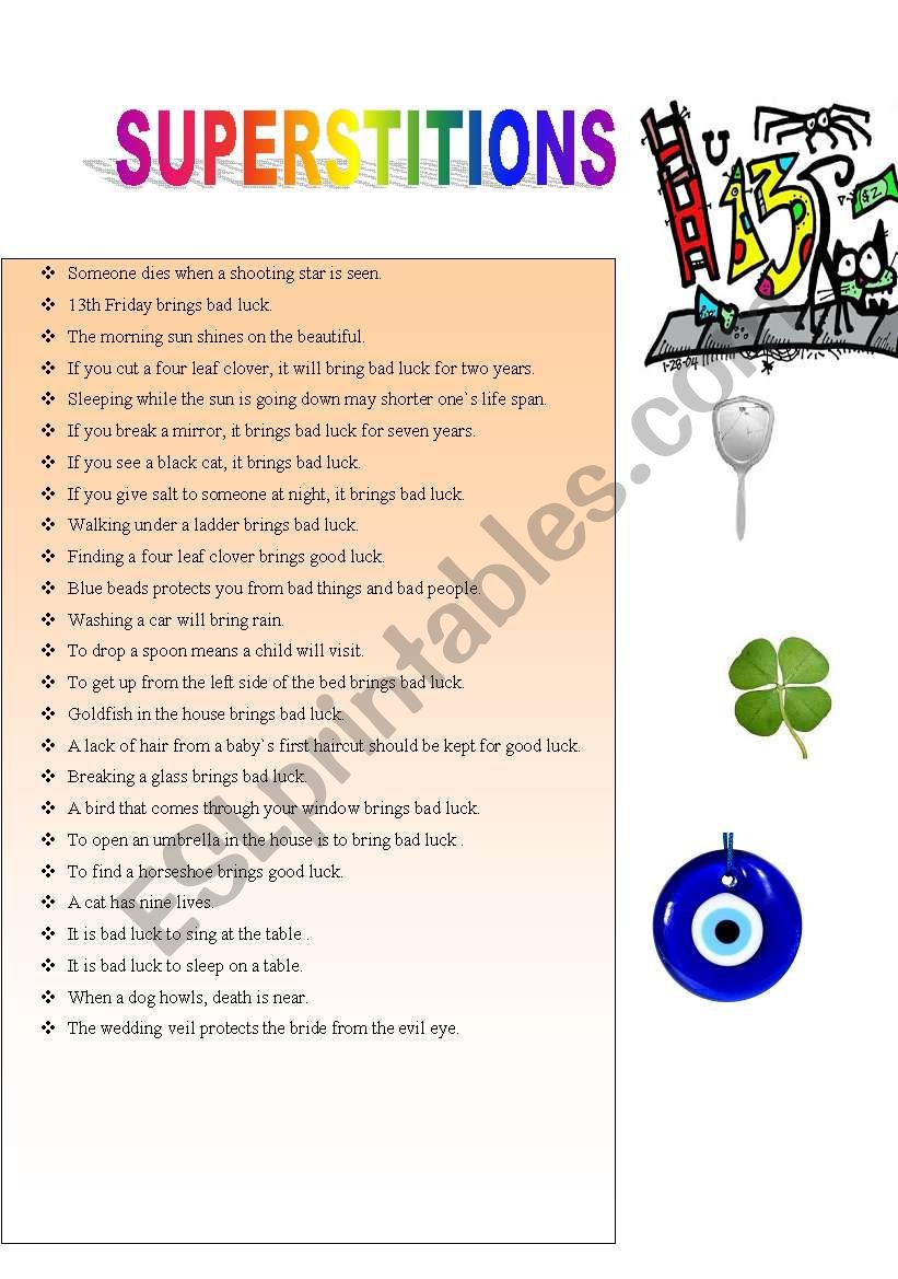 superstitions worksheet