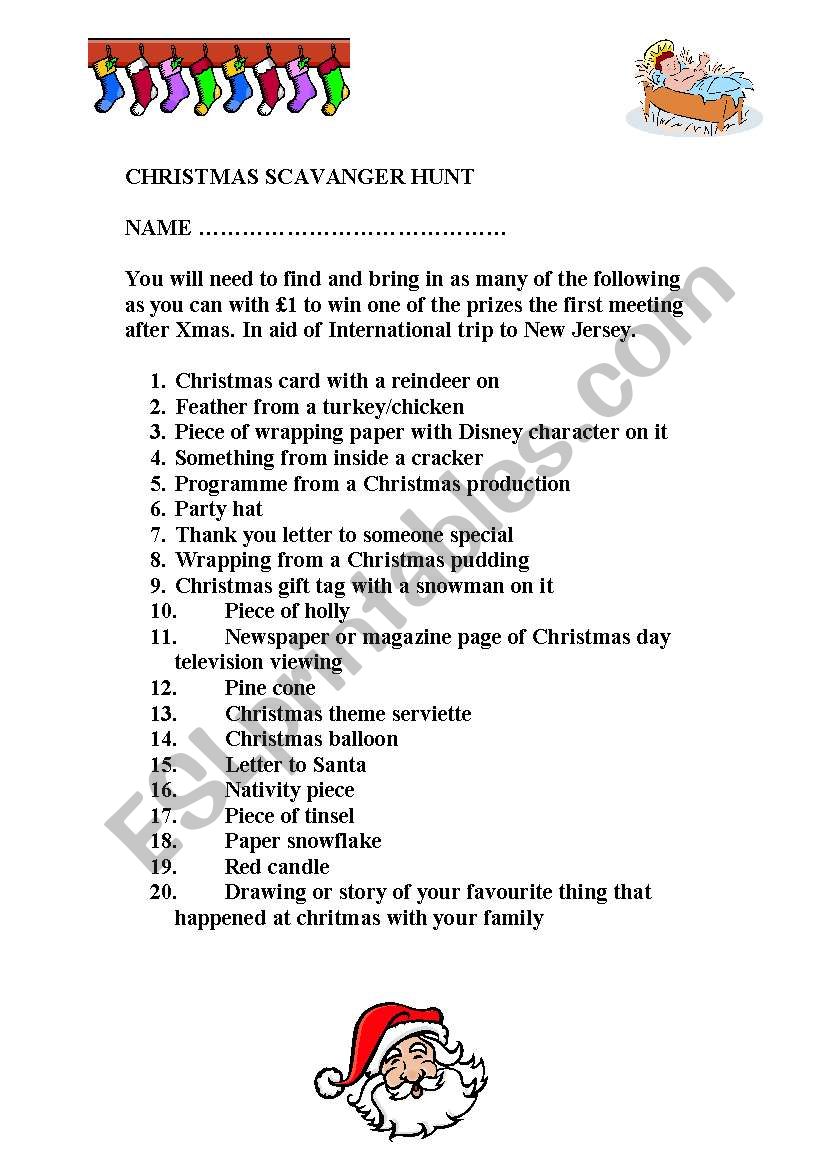 Christmas scavenger hunt worksheet