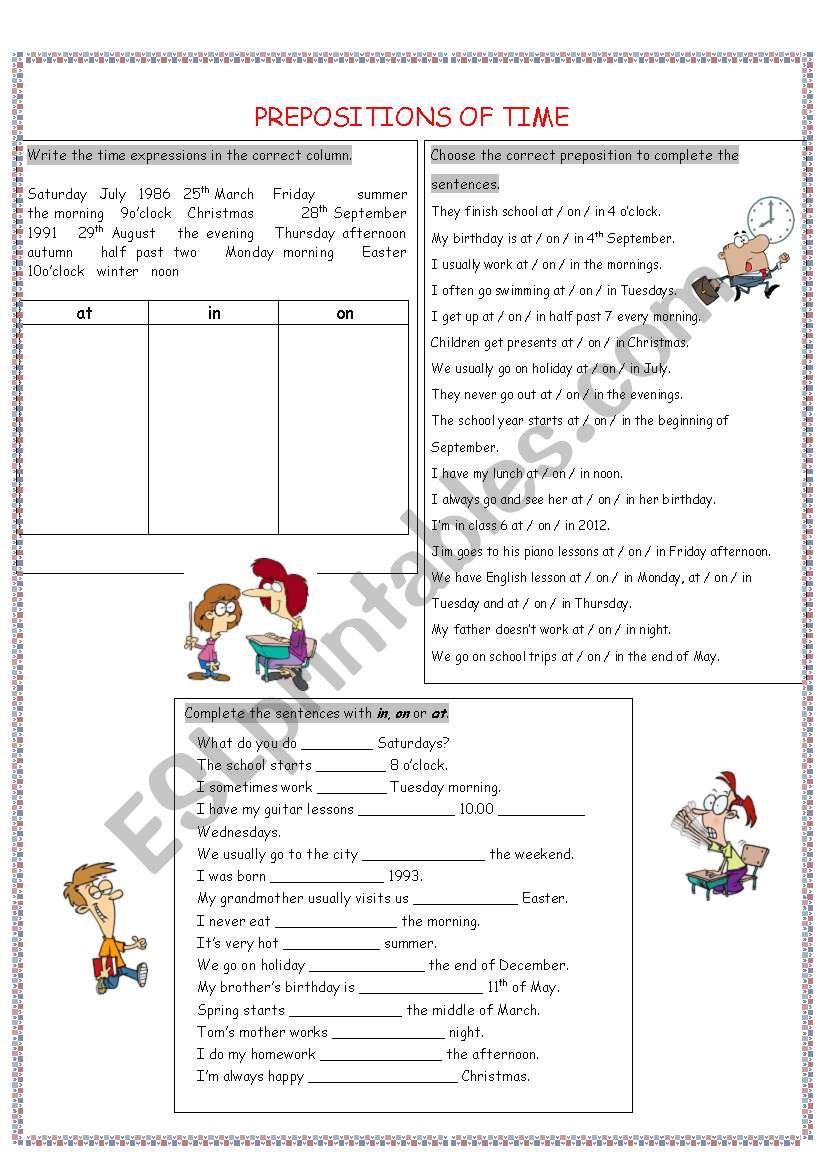 Prepositions of Time worksheet