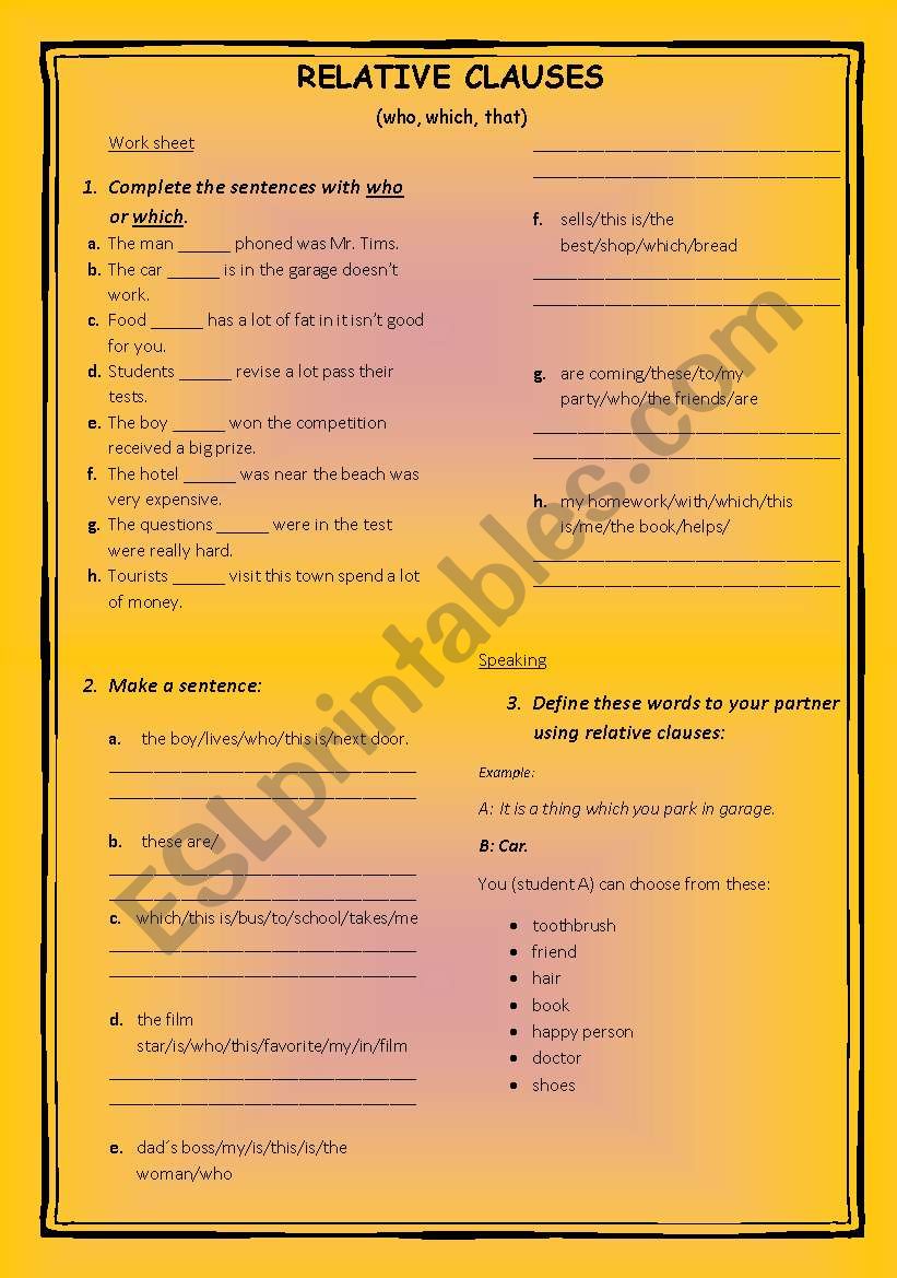 Relative clauses(who, which, that)