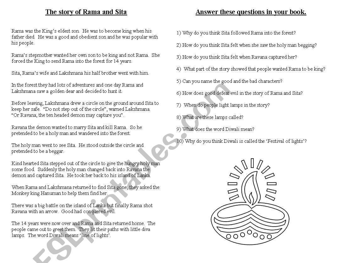 The story of Rama and Sita worksheet