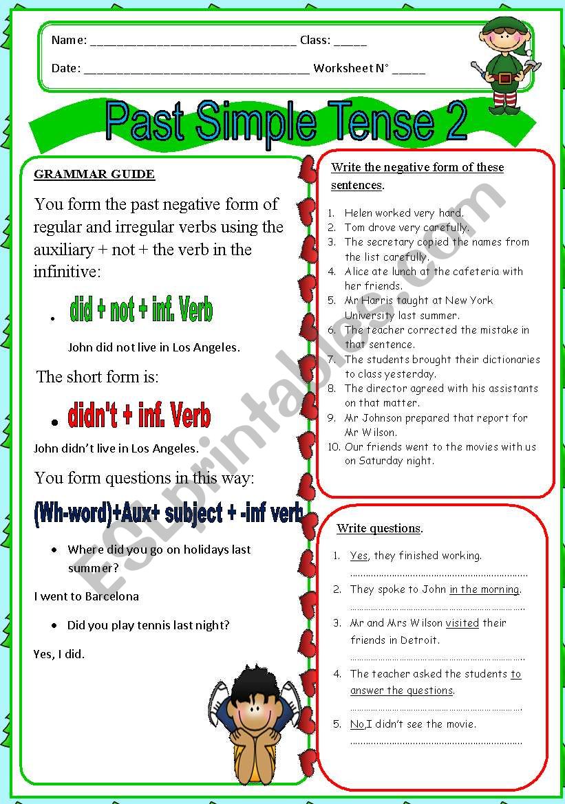 Past Tense 2 Grammar Guide worksheet
