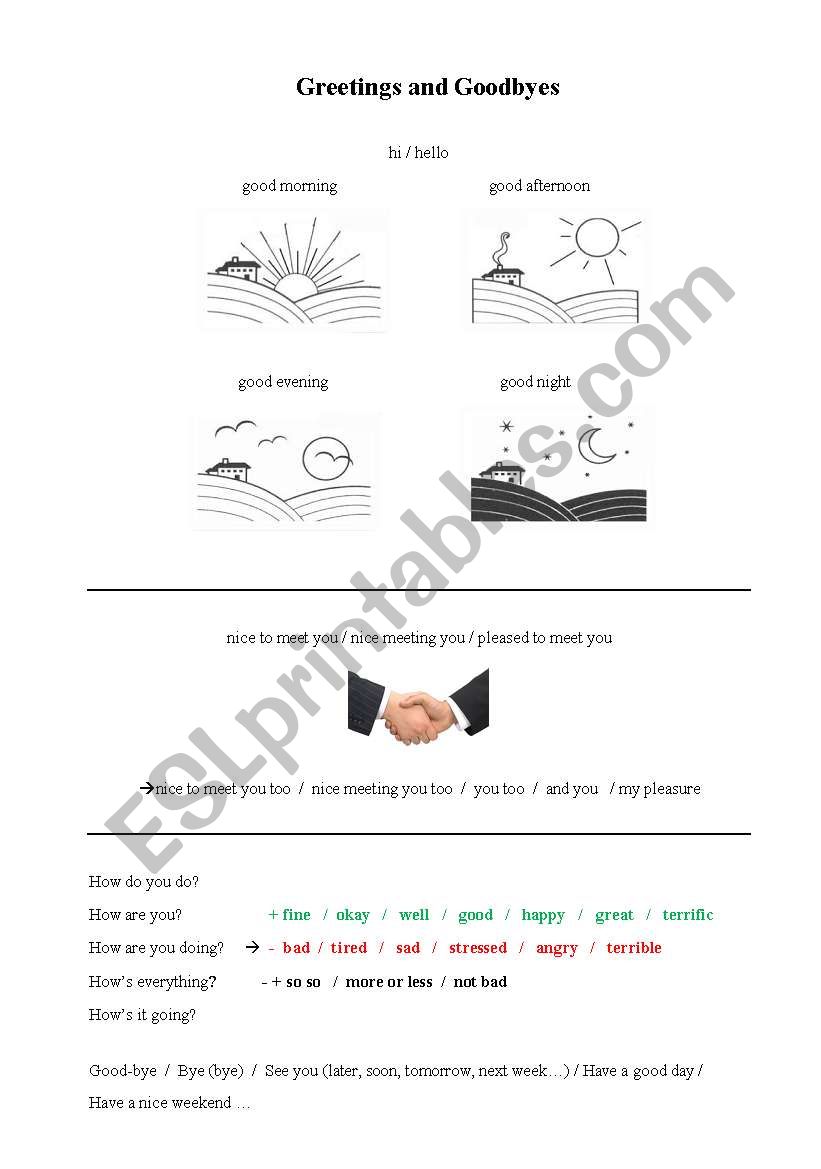 GREETINGS AND GOODBYES worksheet